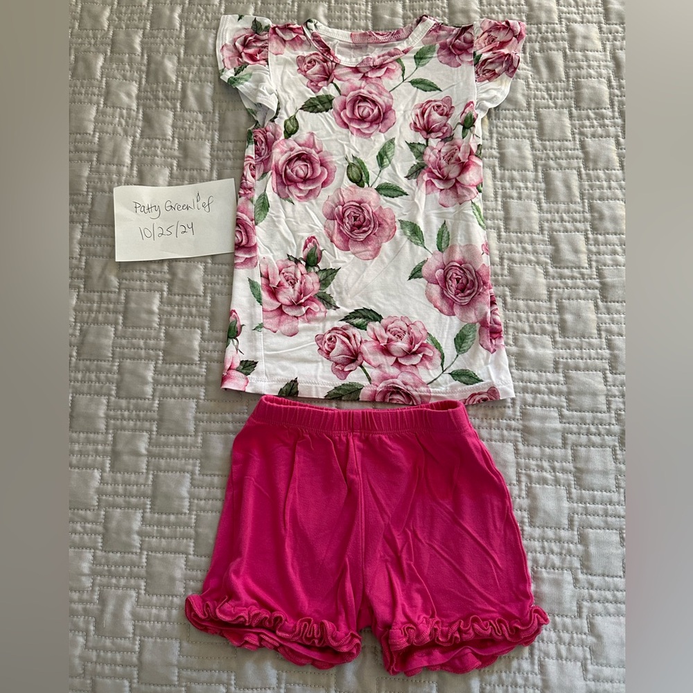 Posh peanut 2 piece set size 3t, pink shorts & short sleeve top